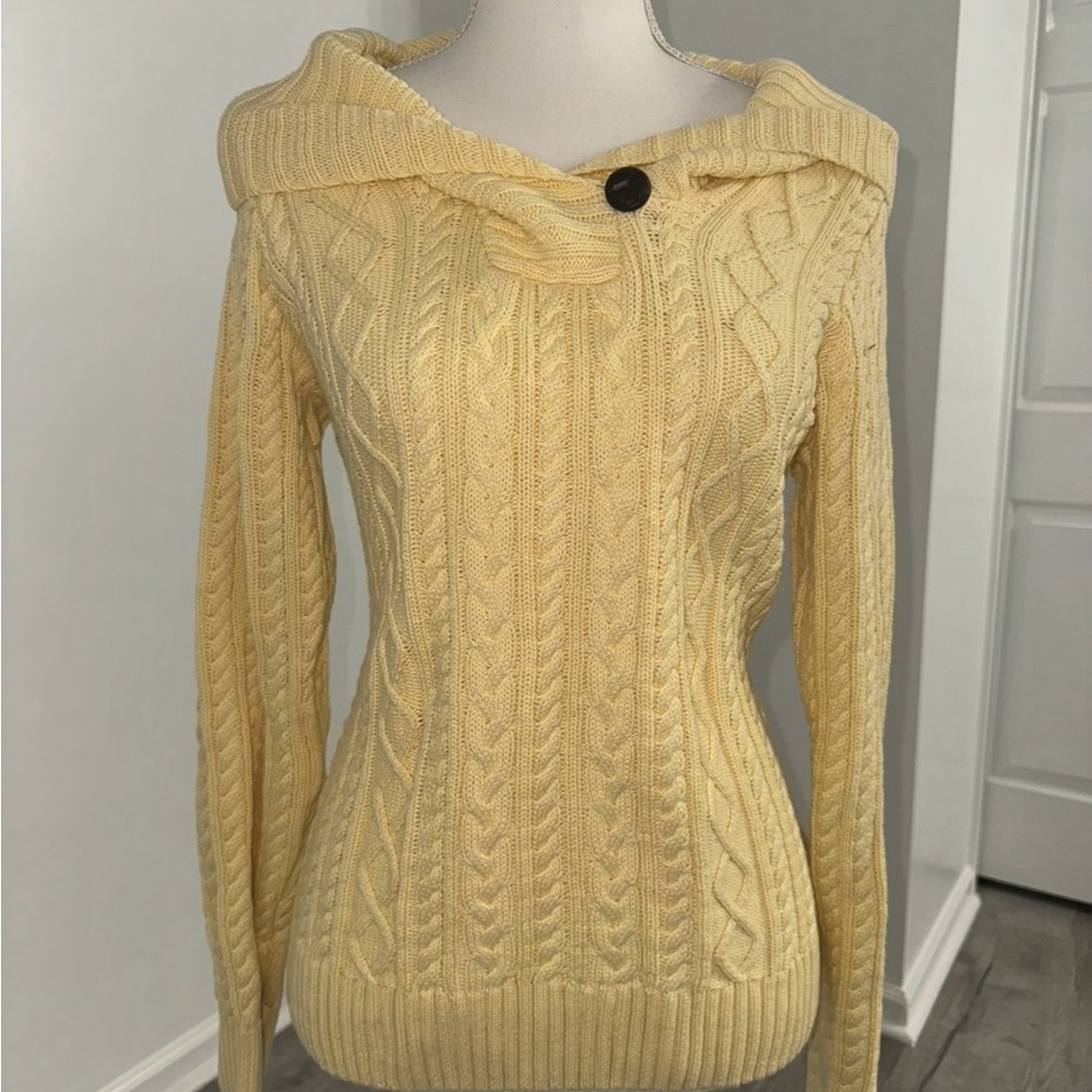 Pastel Yellow Cable Knit‎ Sweater with Button